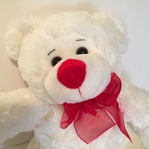 Cuddly Teddy Bear, White with Red Hearts